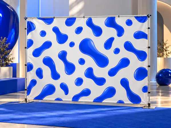 Photocall con estructura de aluminio y lona estampada en azul